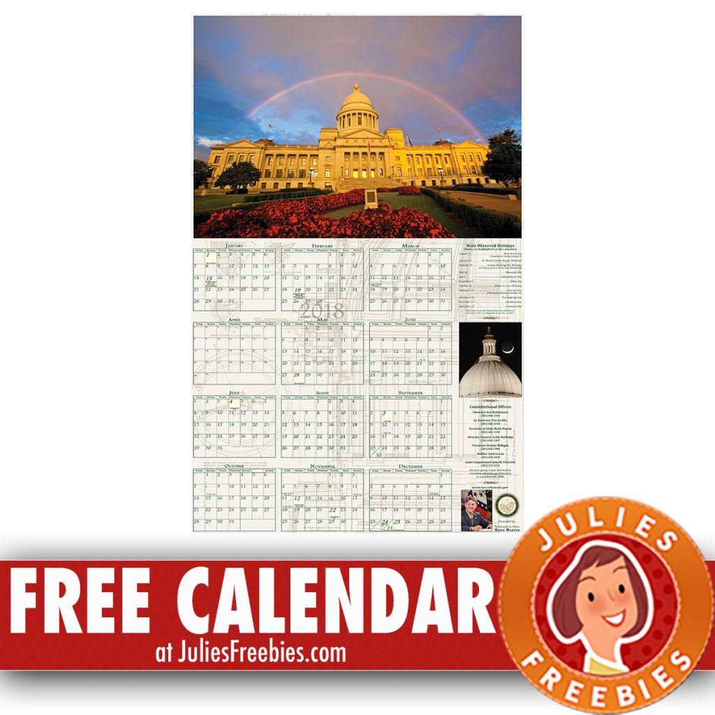 Free 2018 Arkansas Calendar Julie's Freebies
