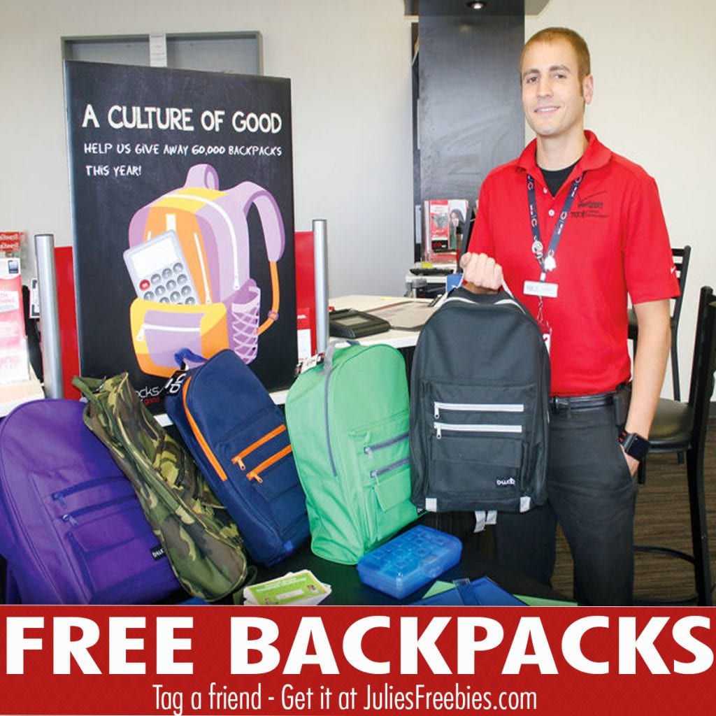 Free Backpacks Filled with Supplies at Verizon (July 22) Julie's Freebies