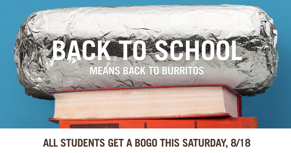 BOGO Deal at Chipotle for Students (August 18) - Julie's Freebies