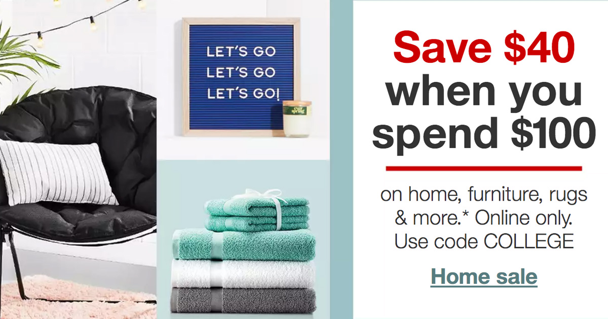 Target Home Sale Save 40 when you spend 100 Julie's Freebies