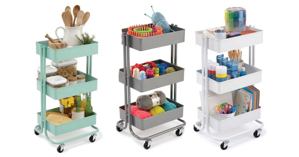 Multicolor Lexington 3-Tier Rolling Cart By Recollection Utility Cart with Wheel 