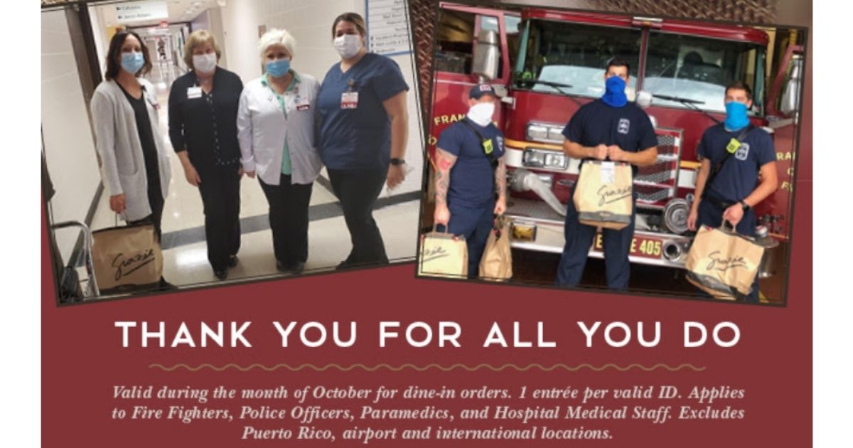 First Responders Eat Free ALL Month Long at Macaroni Grill! Julie's