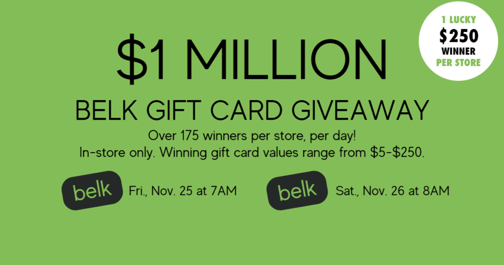 Belk 1 Million Gift Card Giveaway Julie's Freebies