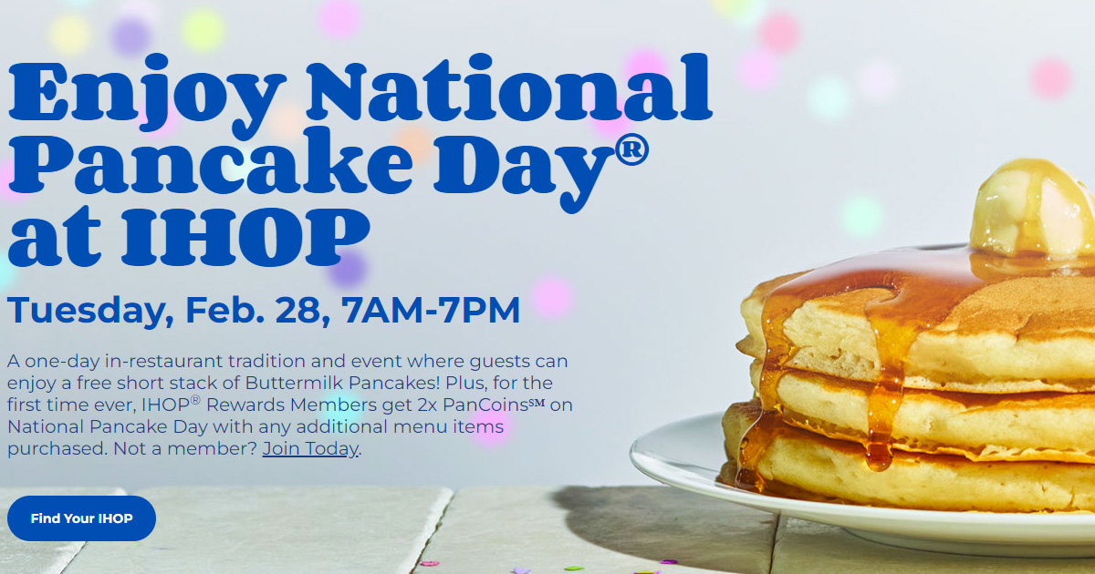 Free Pancakes at IHOP on National Pancake Day Julie's Freebies