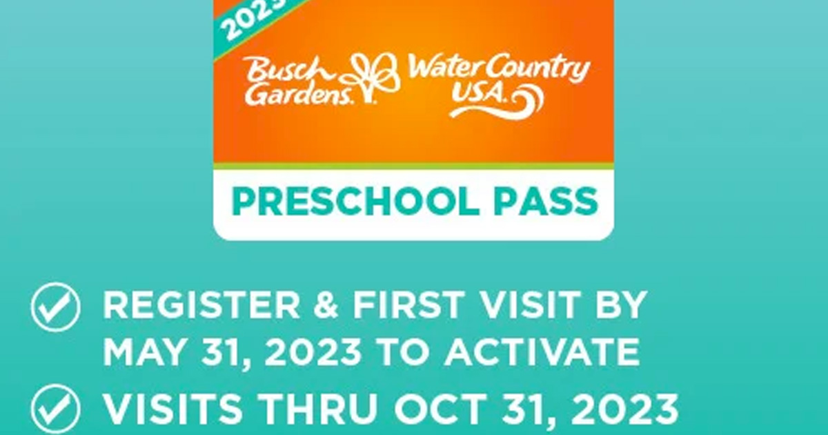 Free Busch Gardens & Water Country USA Preschool Pass Julie's Freebies